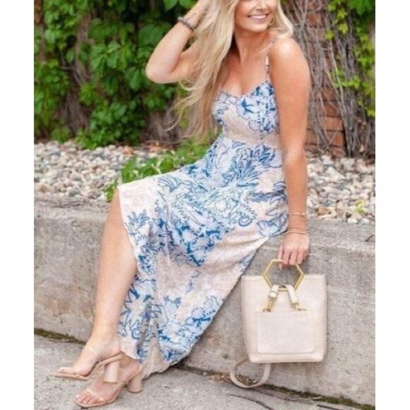NWT Free People Blue Cream Floral Print Maxi Slip Dress - Picture 12 of 15